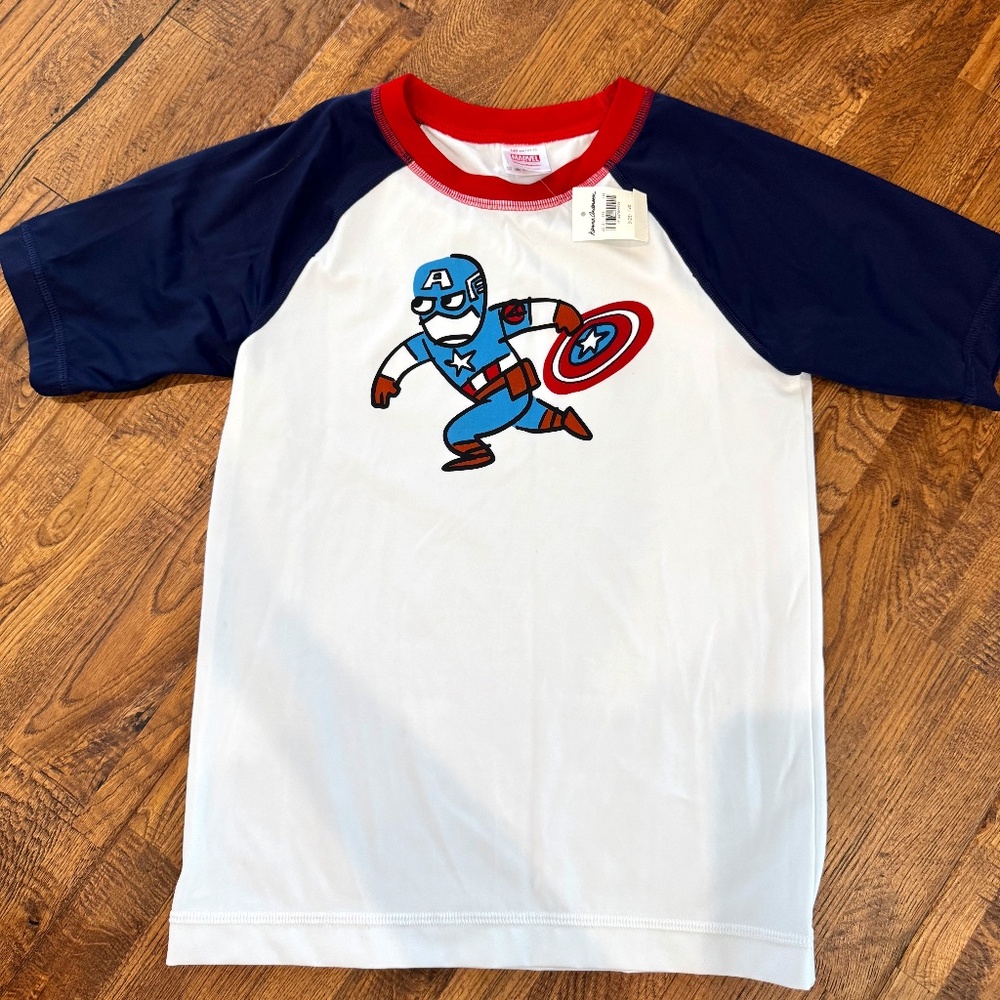 NWT Hanna Andersson Captain‎ America Short Sleeve Rashguard Swim Shirt Size 10 N